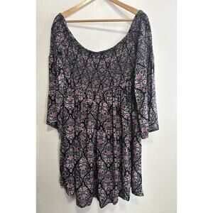 Torrid Skater Dress Size 1 Black Floral Long Sleeves Elastic Top Flattering Fit